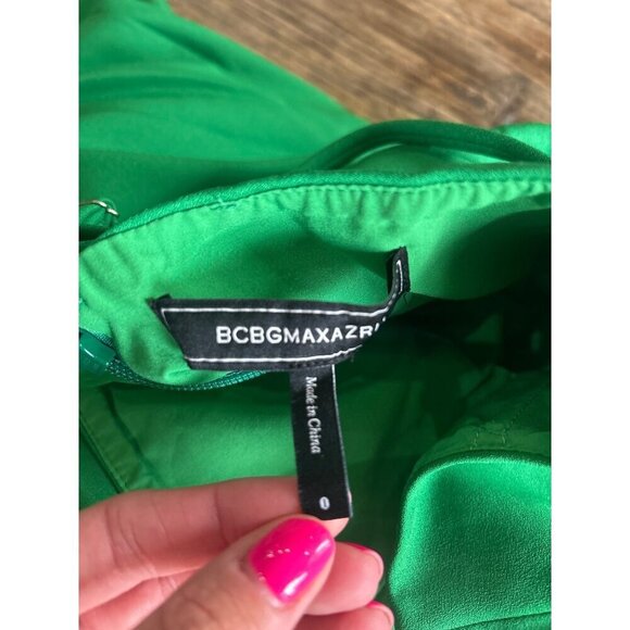 BCBGMAXAZRIA Daphne Peplum Crepe Evening Gown Malachite Womens Size 0 - Picture 8 of 10
